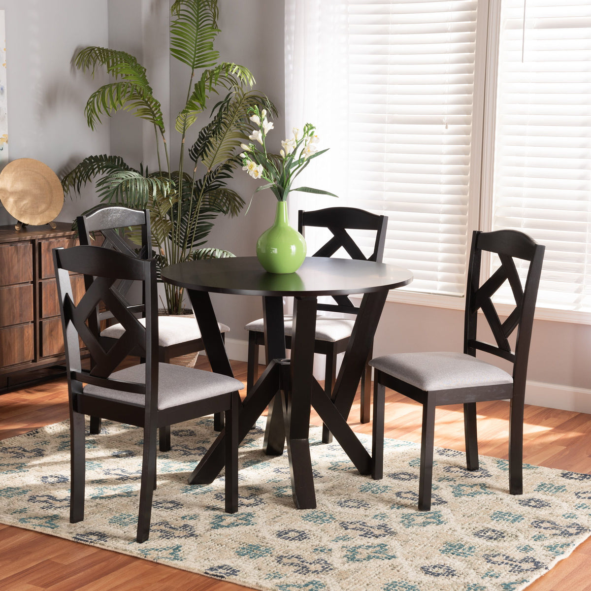Riona Modern Transitional Grey Fabric Upholstered and Dark Brown Finished Wood 5-Piece Dining Set
