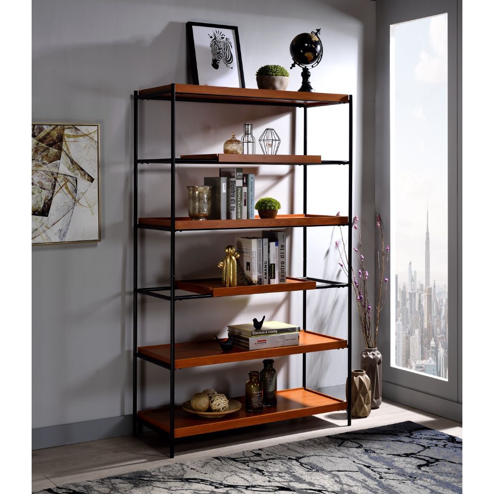 ACME Oaken - Bookshelf - Honey Oak & Black | Meri Furniture