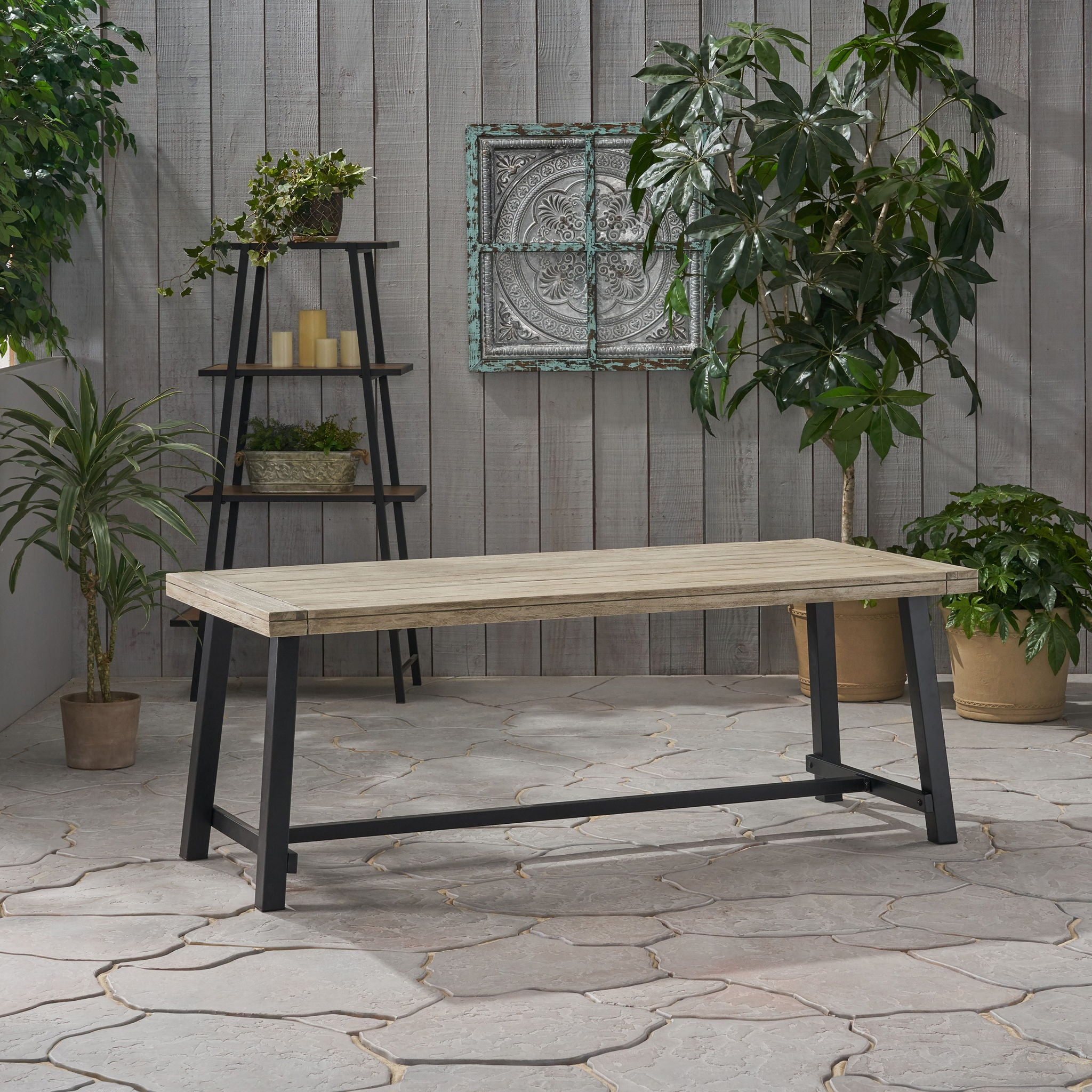 Equilibrium - Outdoor Dining Table With Wooden Frame And Slat Top