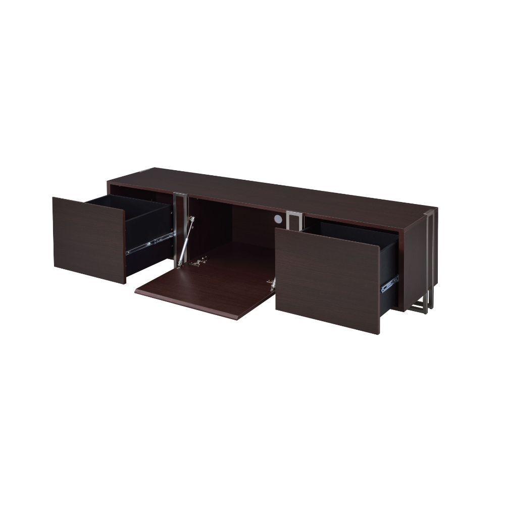 ACME Cattoes - TV Stand - Dark Walnut & Nickel | Meri Furniture
