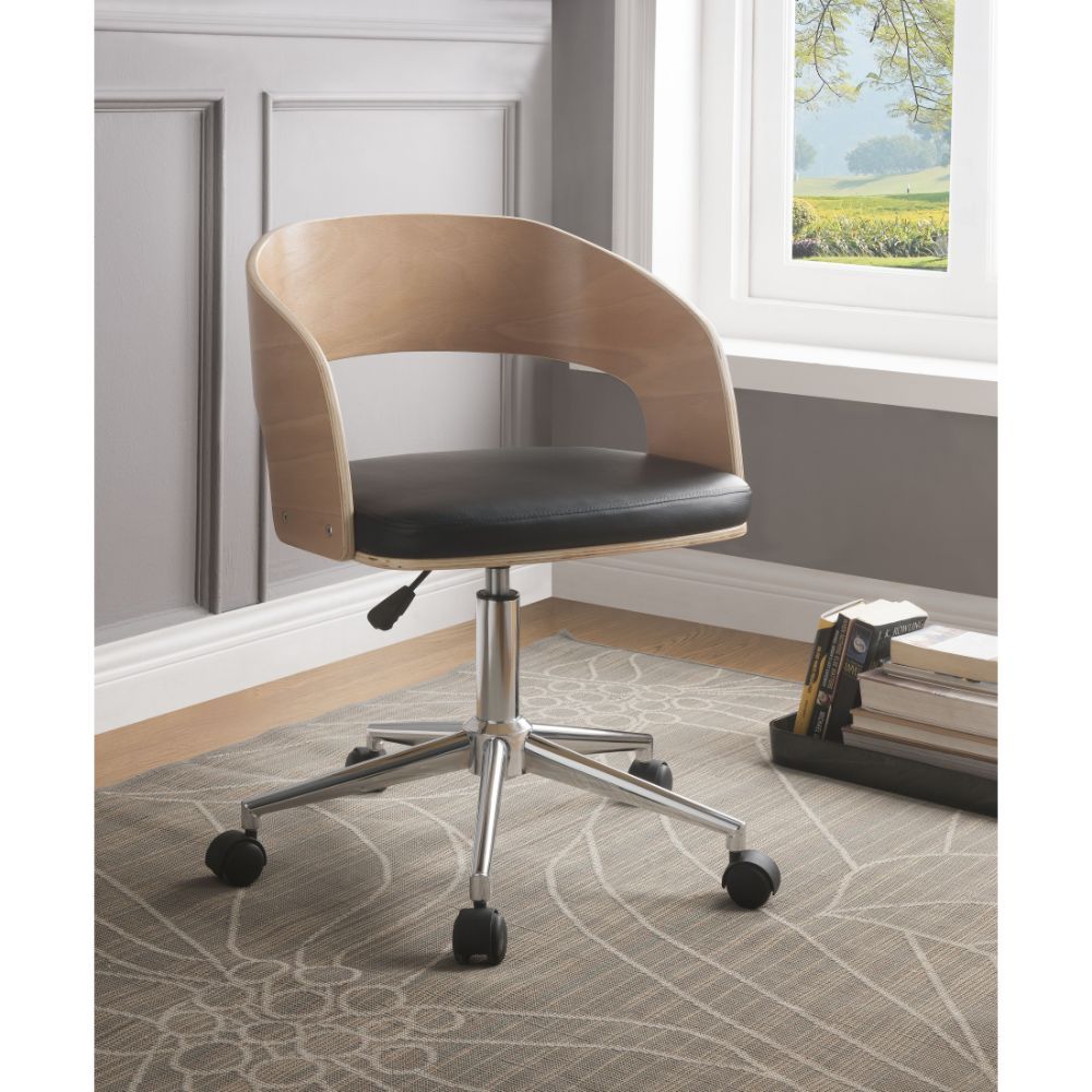 ACME Yoshiko - Office Chair - Black PU & Beech | Meri Furniture