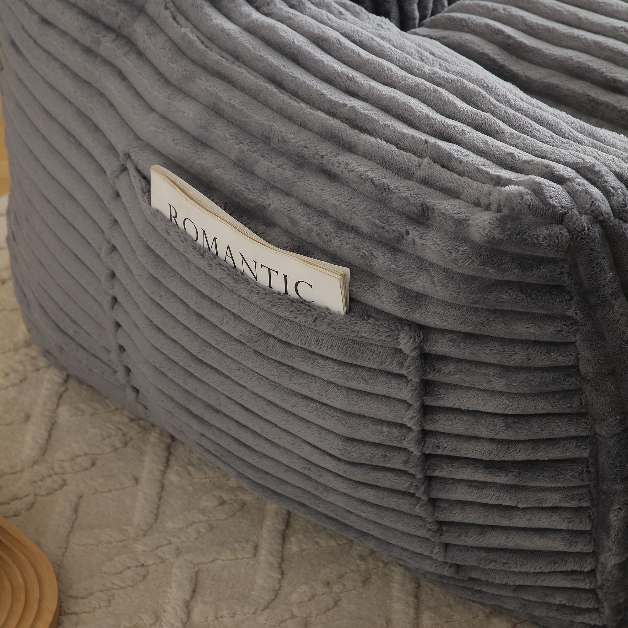 Giant Plush Bean Bag Chair With Armrests And Footstool