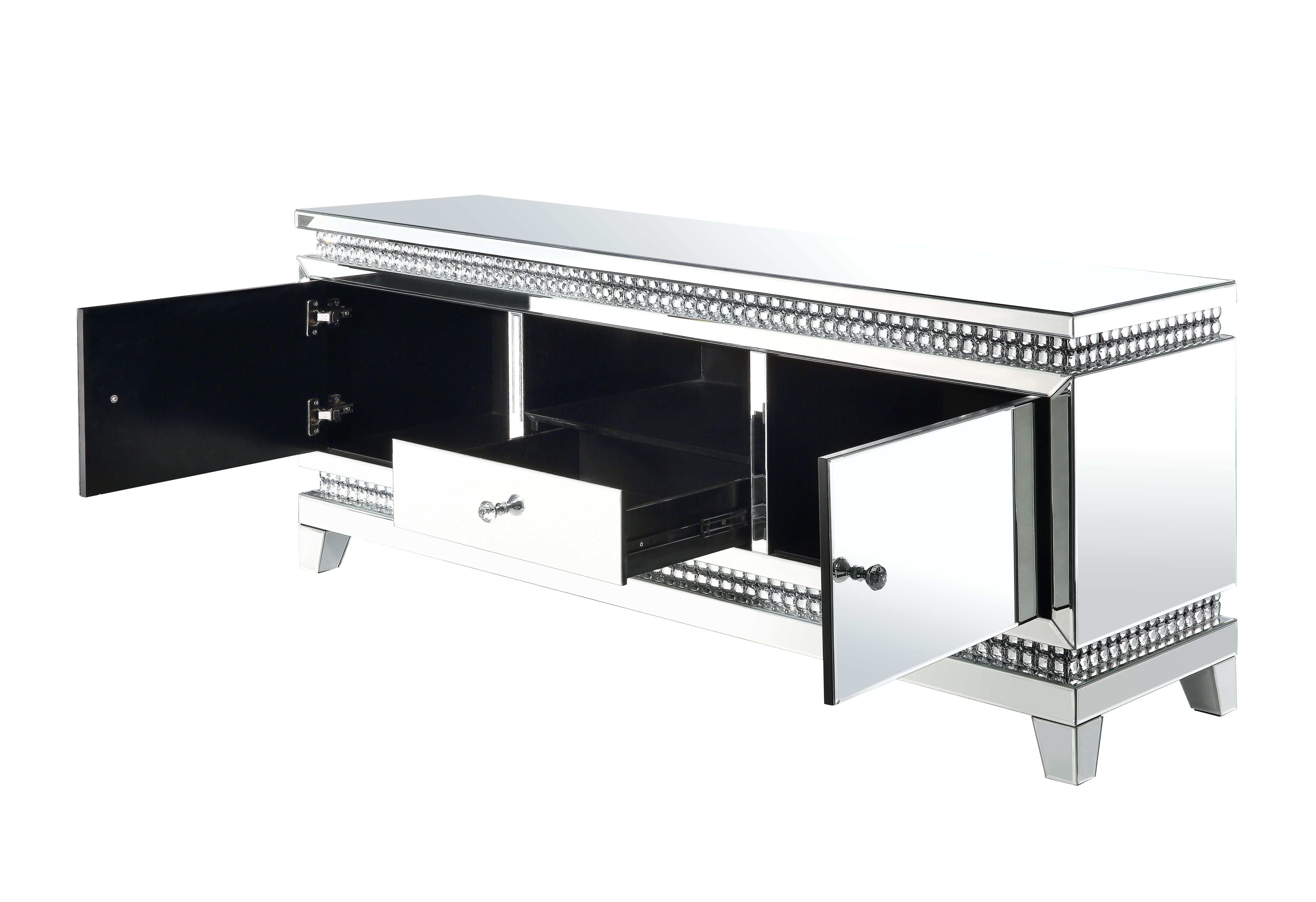 ACME Lotus - TV Stand - Mirrored & Faux Crystals | Meri Furniture