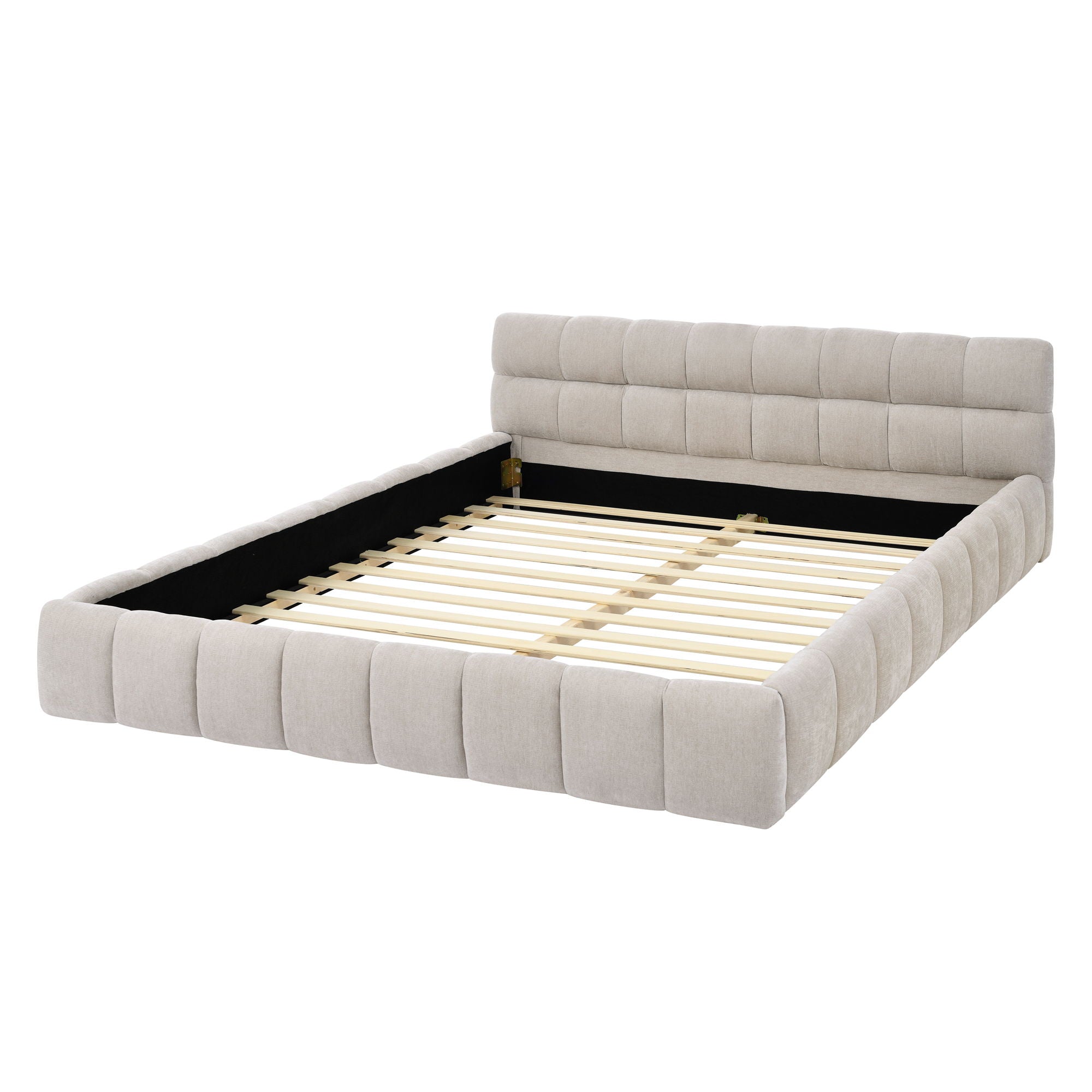 Modern Platform Bed Frame With Thick Chenille Fabric