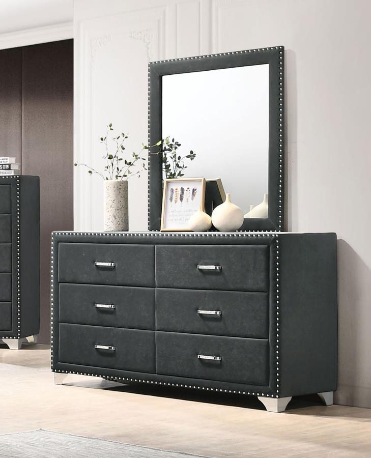 Coaster Fine Furniture Melody - 6-Drawer Upholstered Dresser With Mirror | Meri Furniture