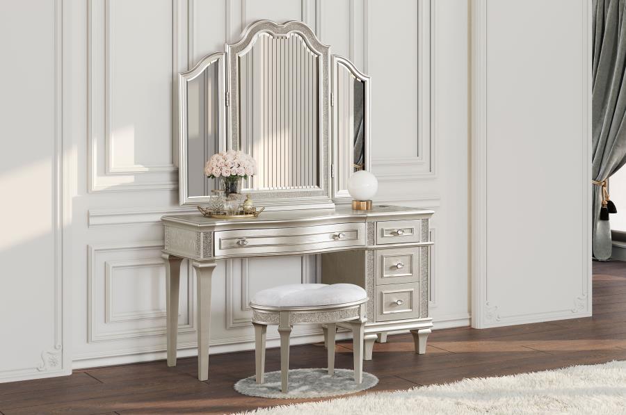 Coaster Fine Furniture Evangeline - 4-Drawer Vanity Set With Stool - Silver Oak | Meri Furniture