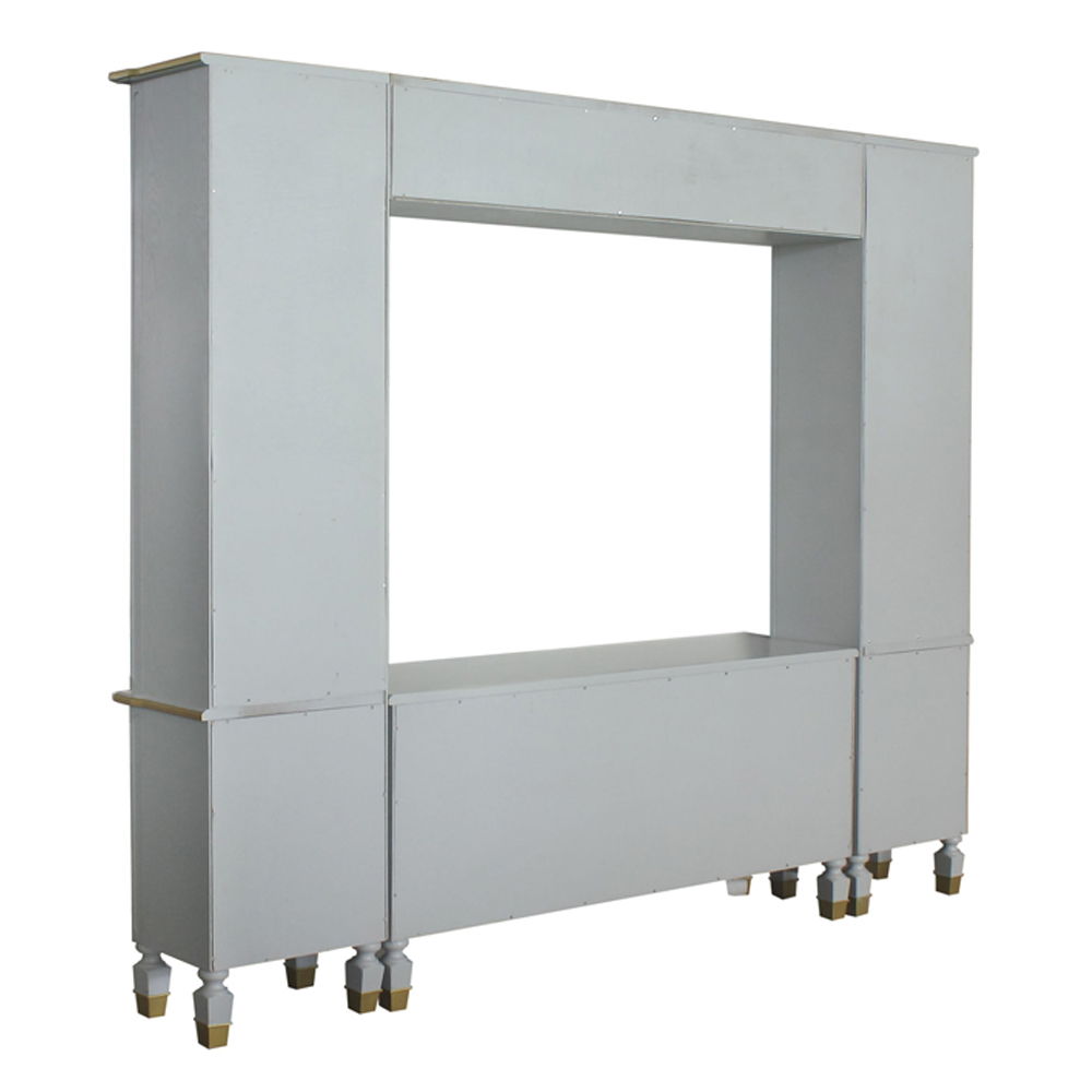 House Marchese - Entertainment Center - Gold Trim & Pearl Gray