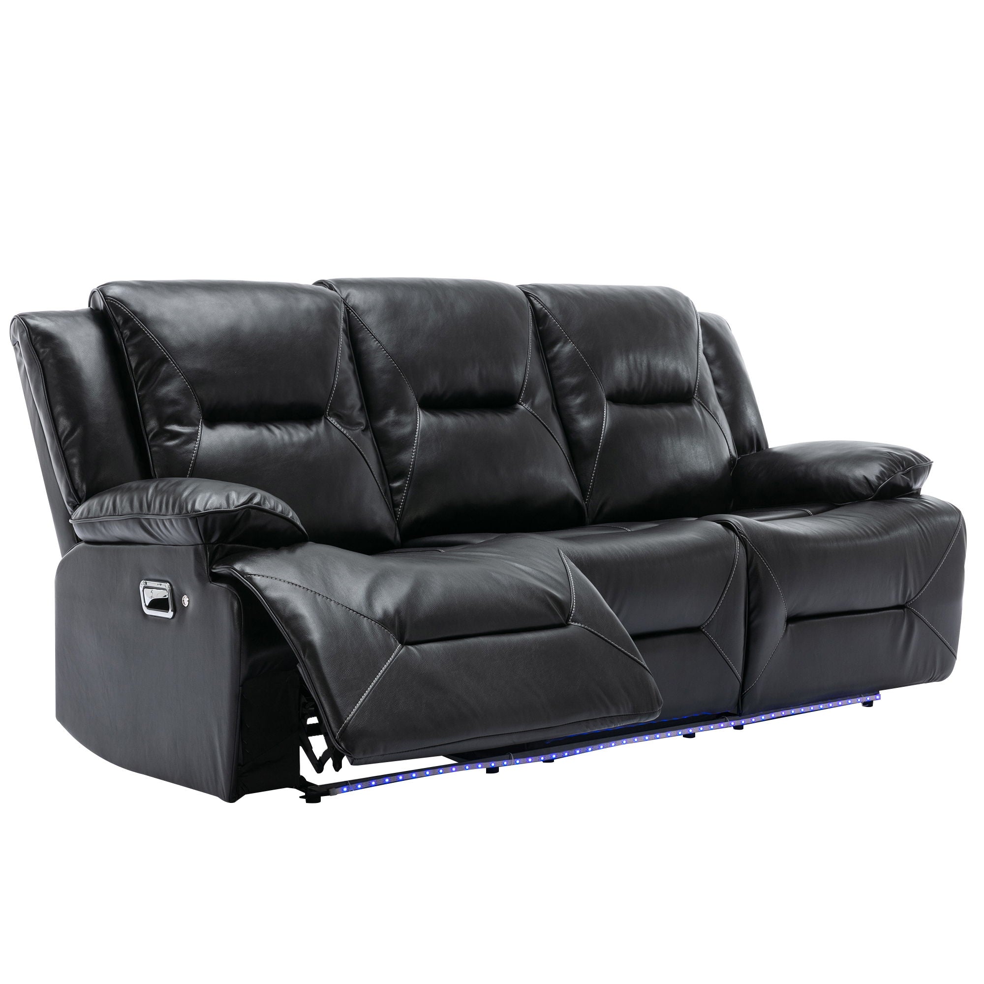 3 Seater Home Theater Recliner Manual Recliner Chair With A LED Light Strip Two Built-In Cup Holders For Living Room