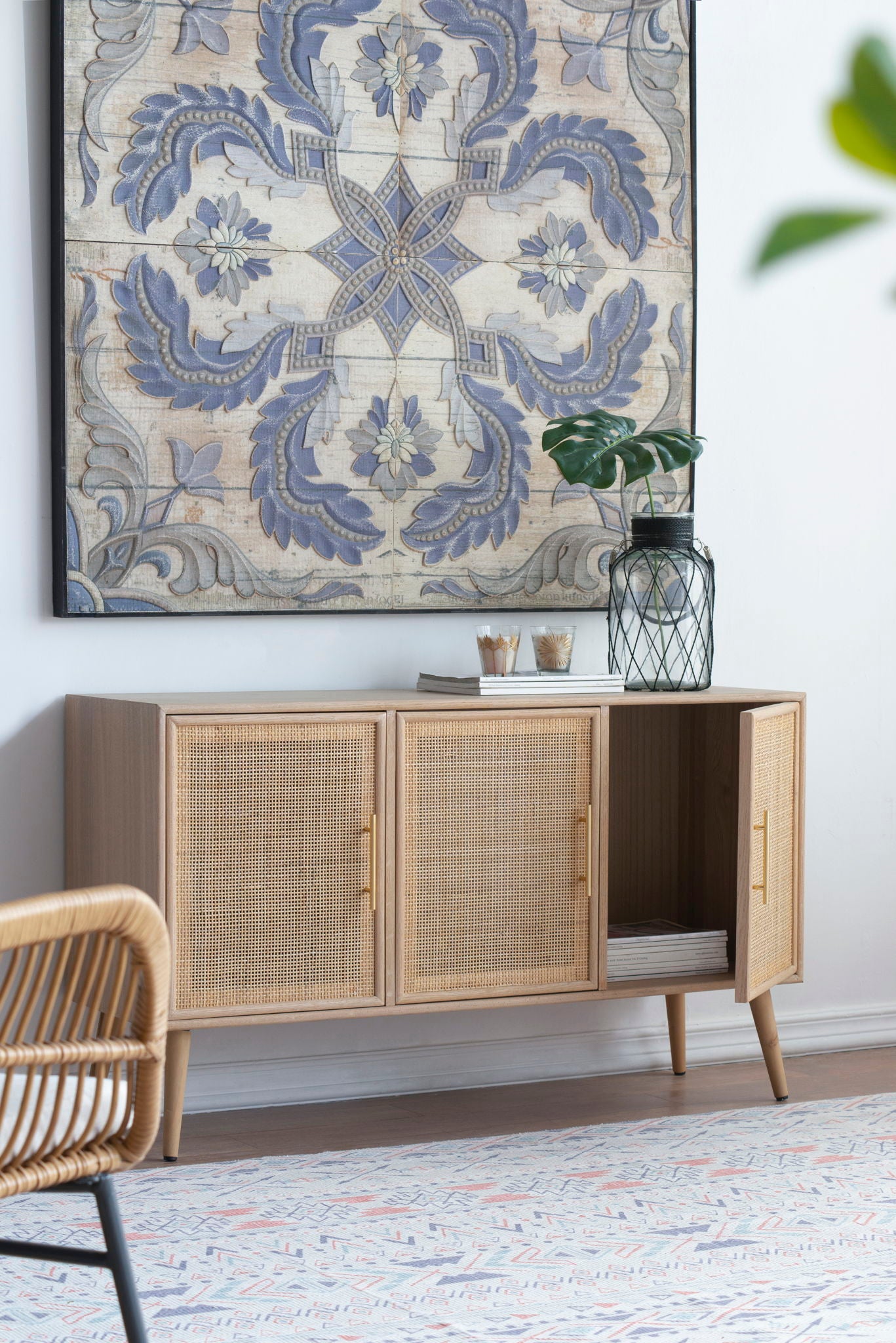 Wooden Accent TV Cabinet With 3 Doors - Brown