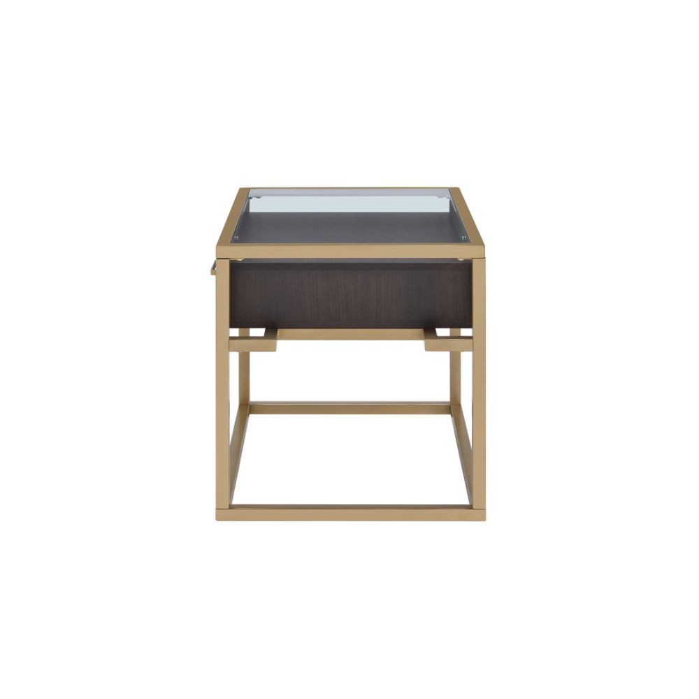 ACME Yumia - End Table - Gold & Clear Glass | Meri Furniture