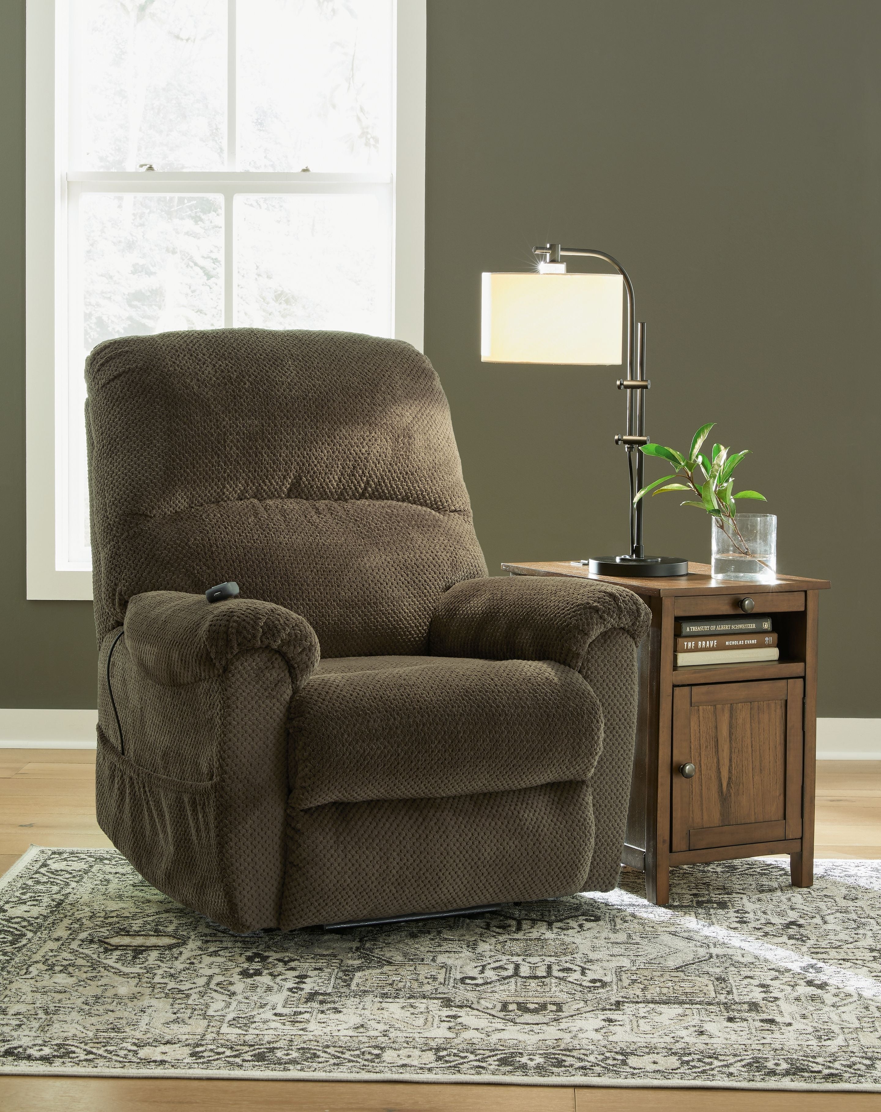 Signature Design by Ashley® Shadowboxer - Chocolate - Power Lift Recliner | Meri Furniture