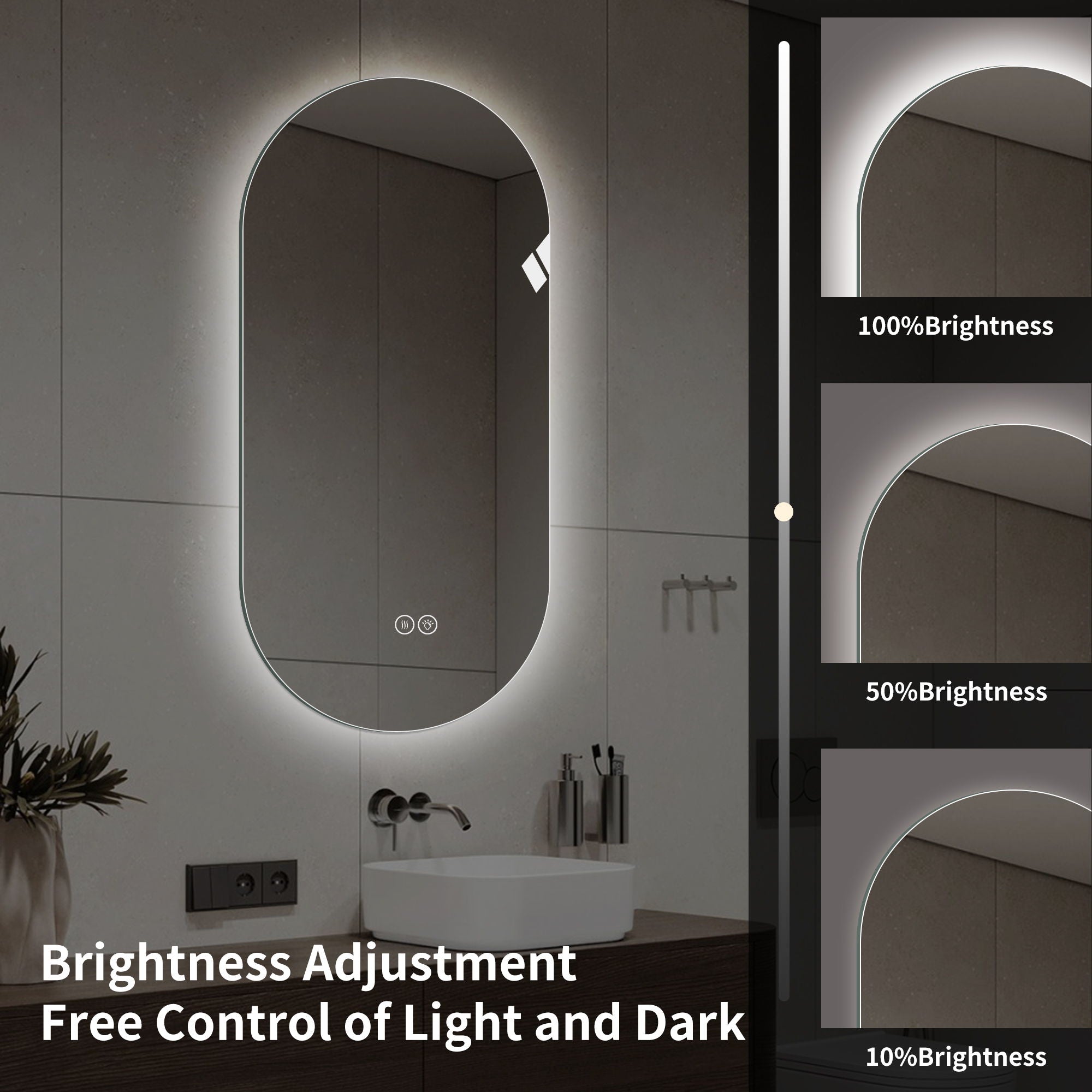 Smart Wall Mounted LED Touch Screen Mirror With Anti-Fog Function And Adjustable Lighting