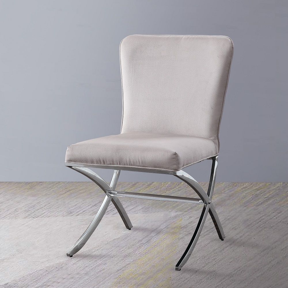 Daire - Side Chair Set of 2) - Light Gray Velvet & Chrome