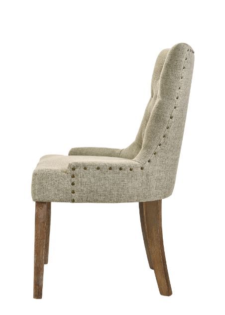ACME Yotam - Side Chair (Set of 2) - Beige Fabric & Salvaged Oak Finish | Meri Furniture