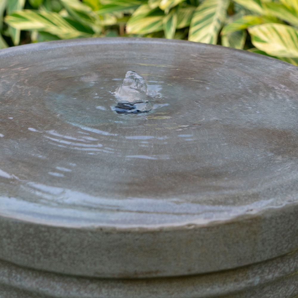 Large Modern Cylinder Ribbed Tower Water Fountain, Contemporary Outdoor Bird Bath