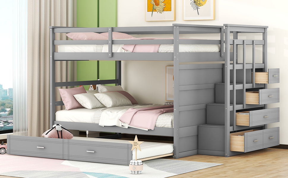 Bunk Bed With Twin Size Trundle And Staircase