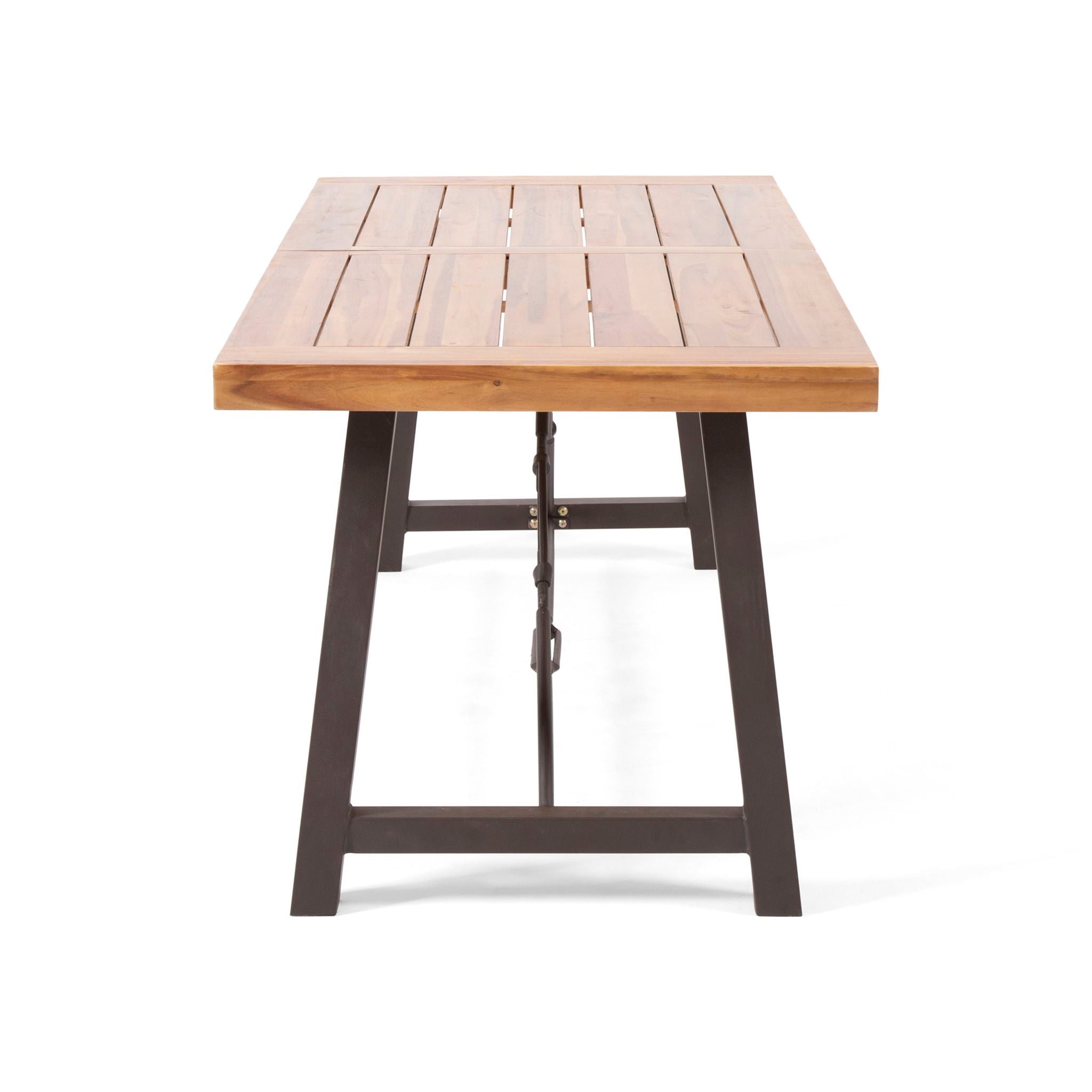 Outdoor Dining Table With Slat Wooden Panel And Turnbuckle Accents - Teak