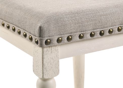 Tasnim - Stool (Set of 2) - Tan Fabric & Antique White Finish