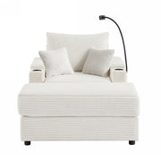 Single Sofa Couch With Storage Space, Movable Ottoman, USB Ports, Cup Holders, Phone Holder