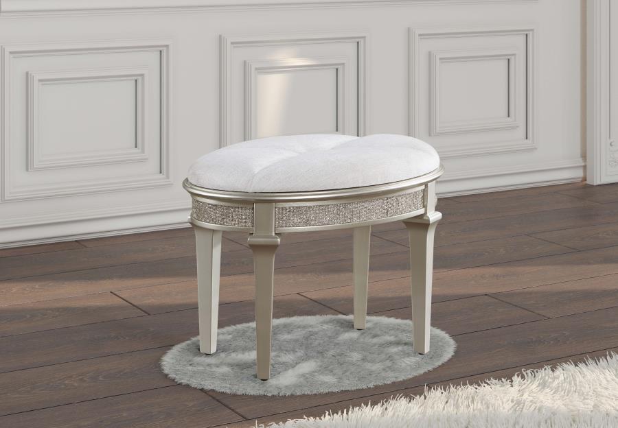 Coaster Fine Furniture Evangeline - Upholstered Oval Vanity Stool Silver And Ivory - Silver Oak | Meri Furniture