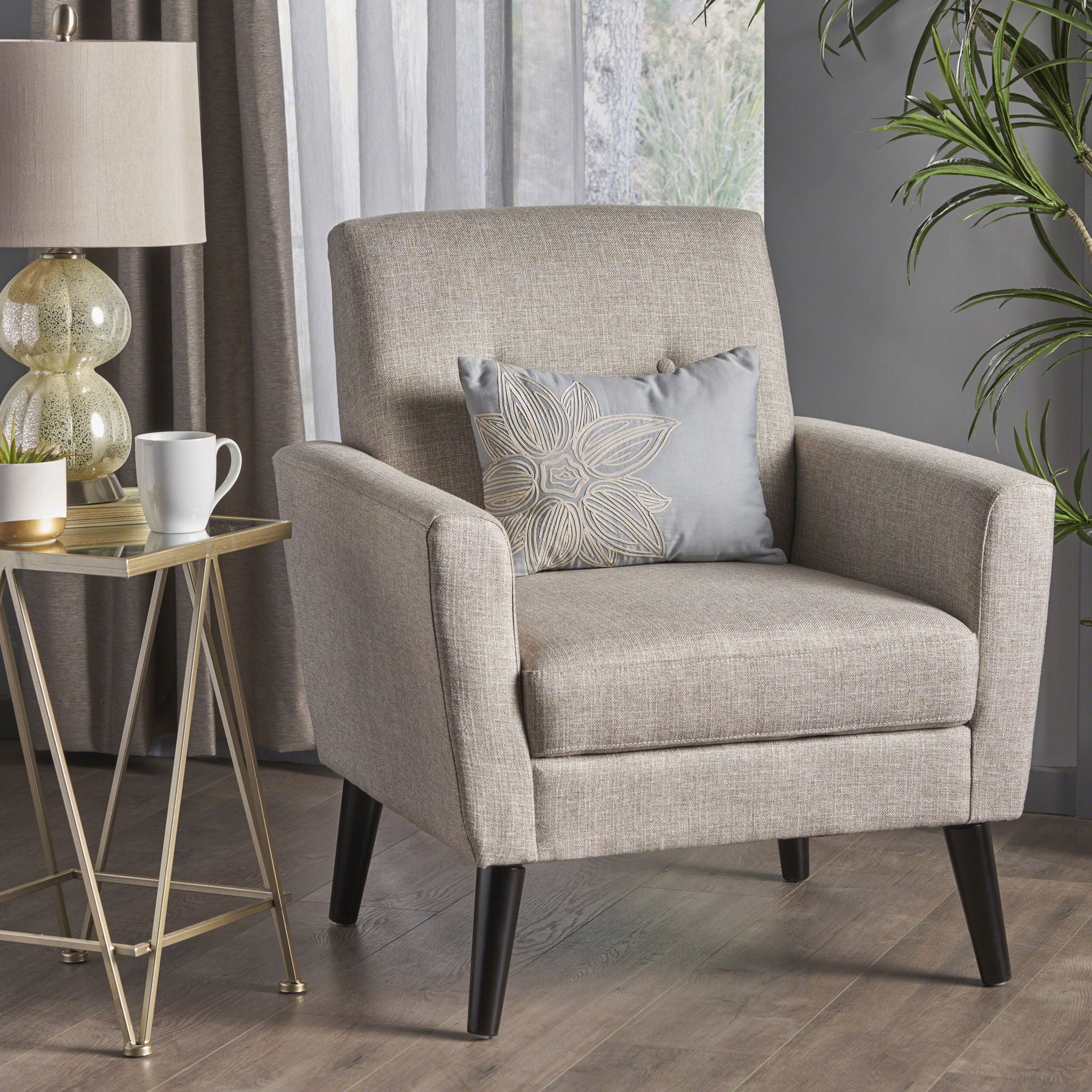 Contemporary Club Chair With Nailhead Trim Fabric And Birch Wood Legs