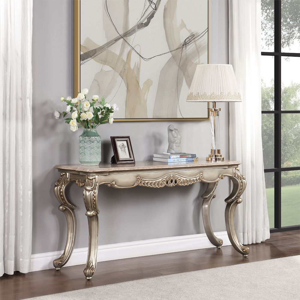ACME Miliani - Sofa Table With Marble Top - Natural Antique Bronze | Meri Furniture