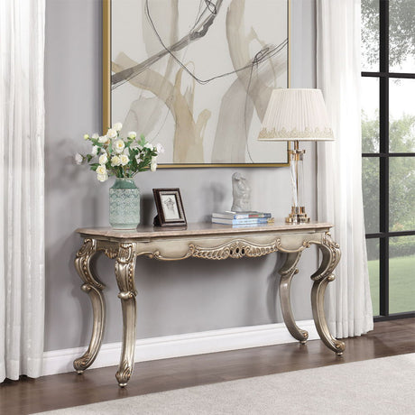 ACME Miliani - Sofa Table With Marble Top - Natural Antique Bronze | Meri Furniture