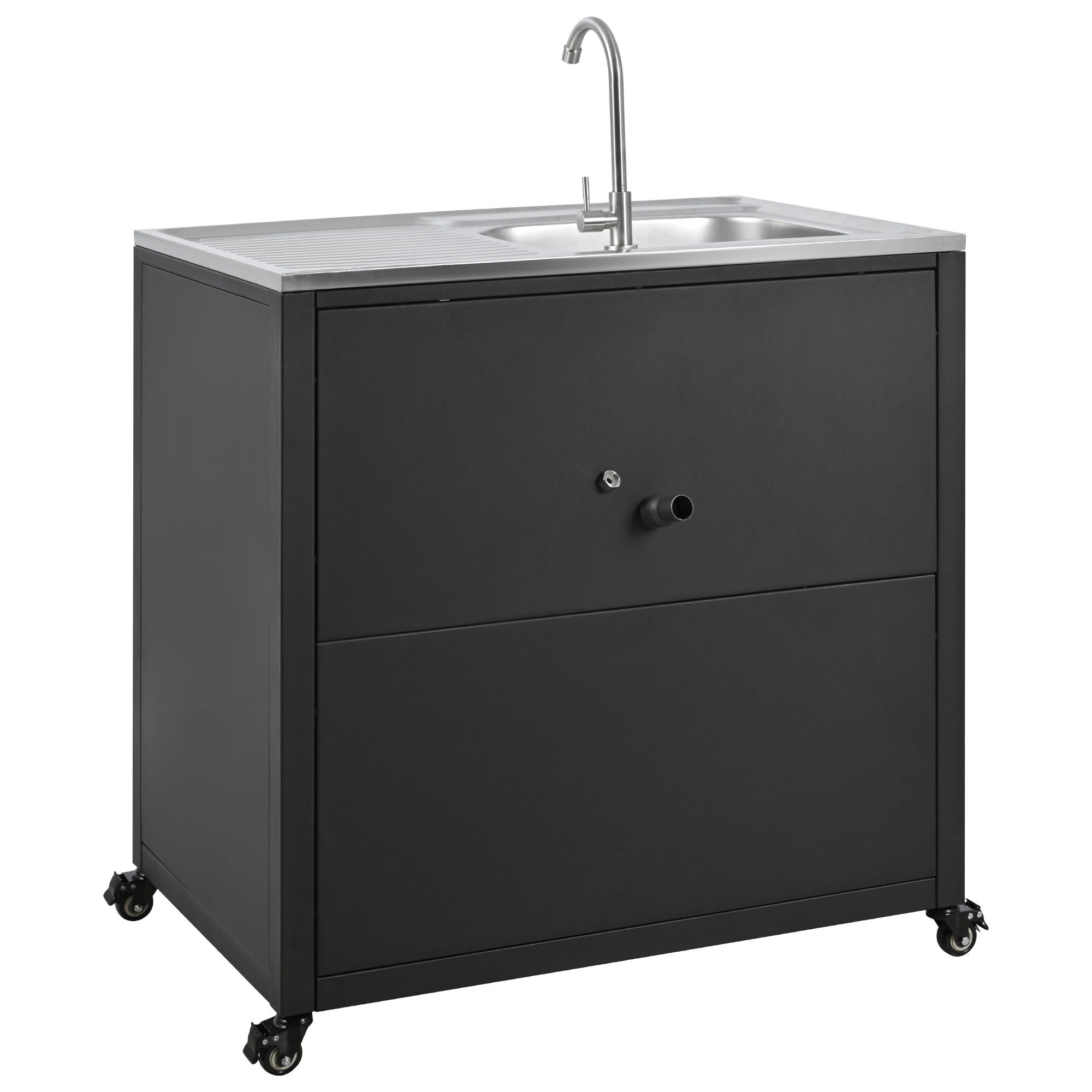 Outdoor Movable Kitchen Sink Patio Modular Kitchen Sink Station With Cabinet For Garden, Patio, Backyard - Matte Black