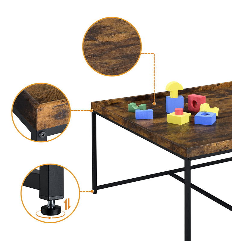 Vinny 35"W Weathered Oak Wood Grain 5 Piece Coffee Table Set with Raised Edges