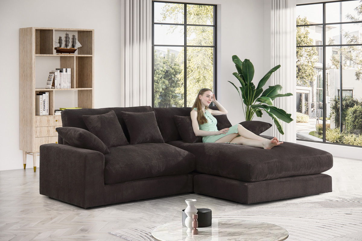 Mystic 105"W Dark Chocolate Corduroy Reversible Sectional Sofa Chaise
