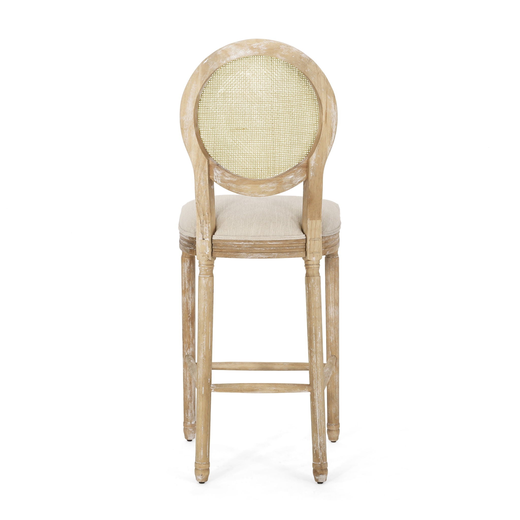 Country Chic Bar Stools (Set of 2) With Rattan Backrest And Upholstered Seat - Beige / Natural