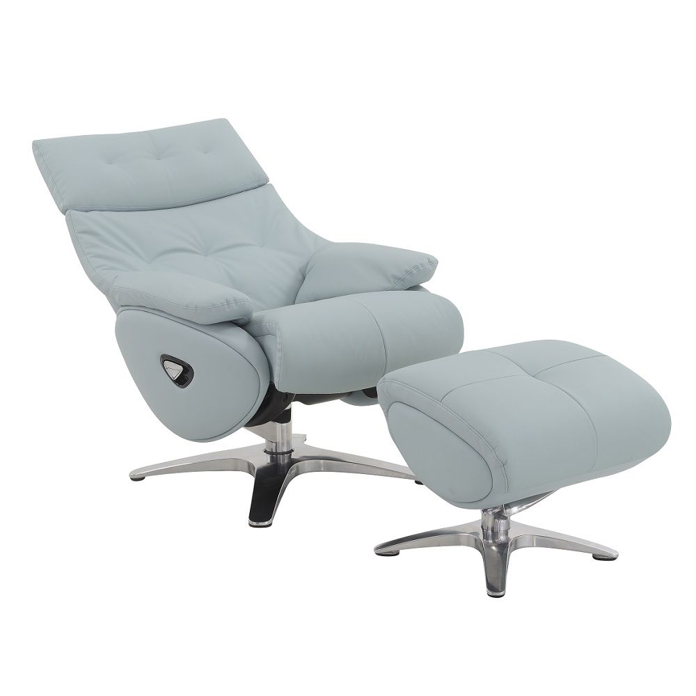 Janella - Motion Accent Chair With Swivel & Ottoman - Babyblue Leather