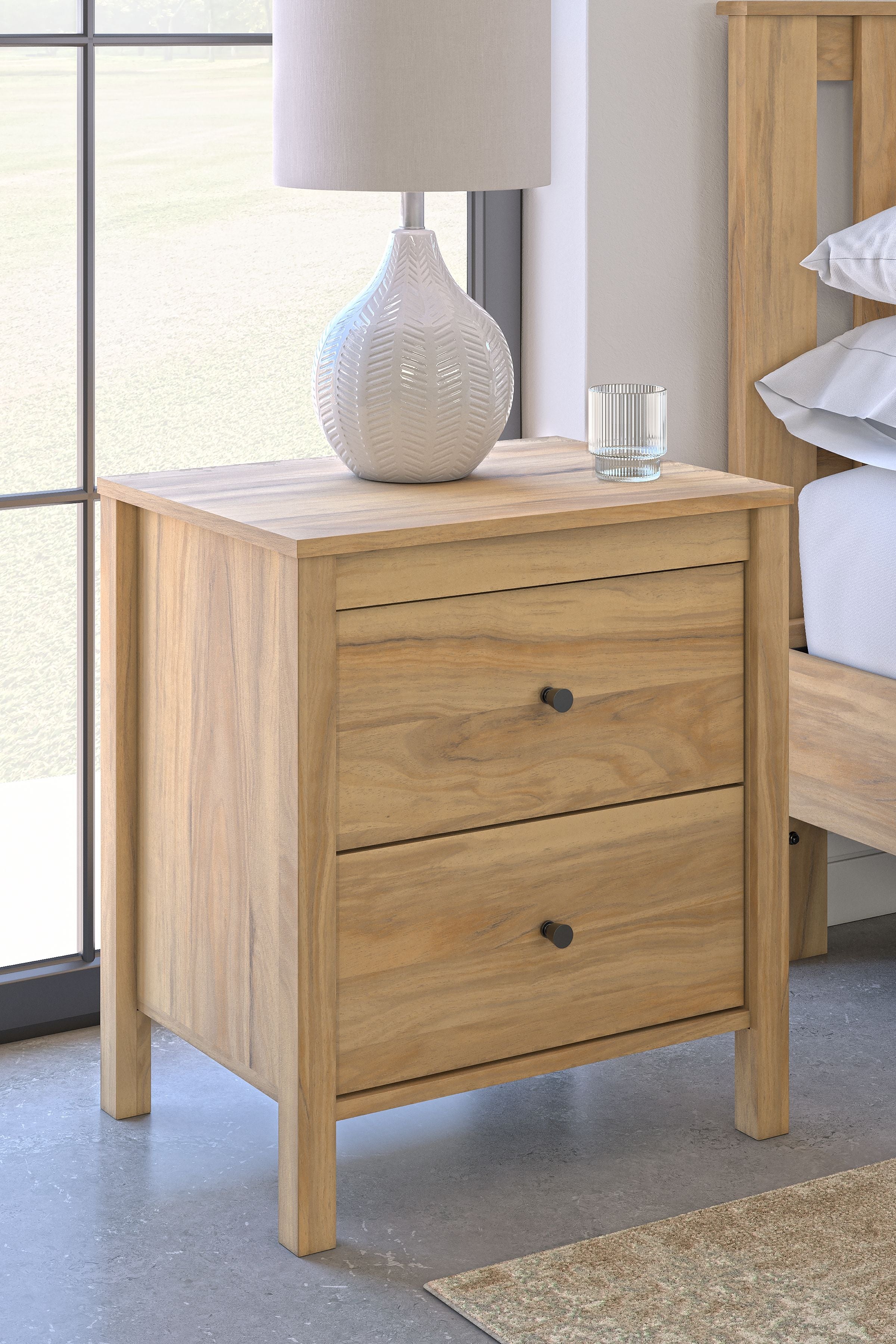 Signature Design by Ashley® Bermacy - Light Brown - Two Drawer Night Stand | Meri Furniture