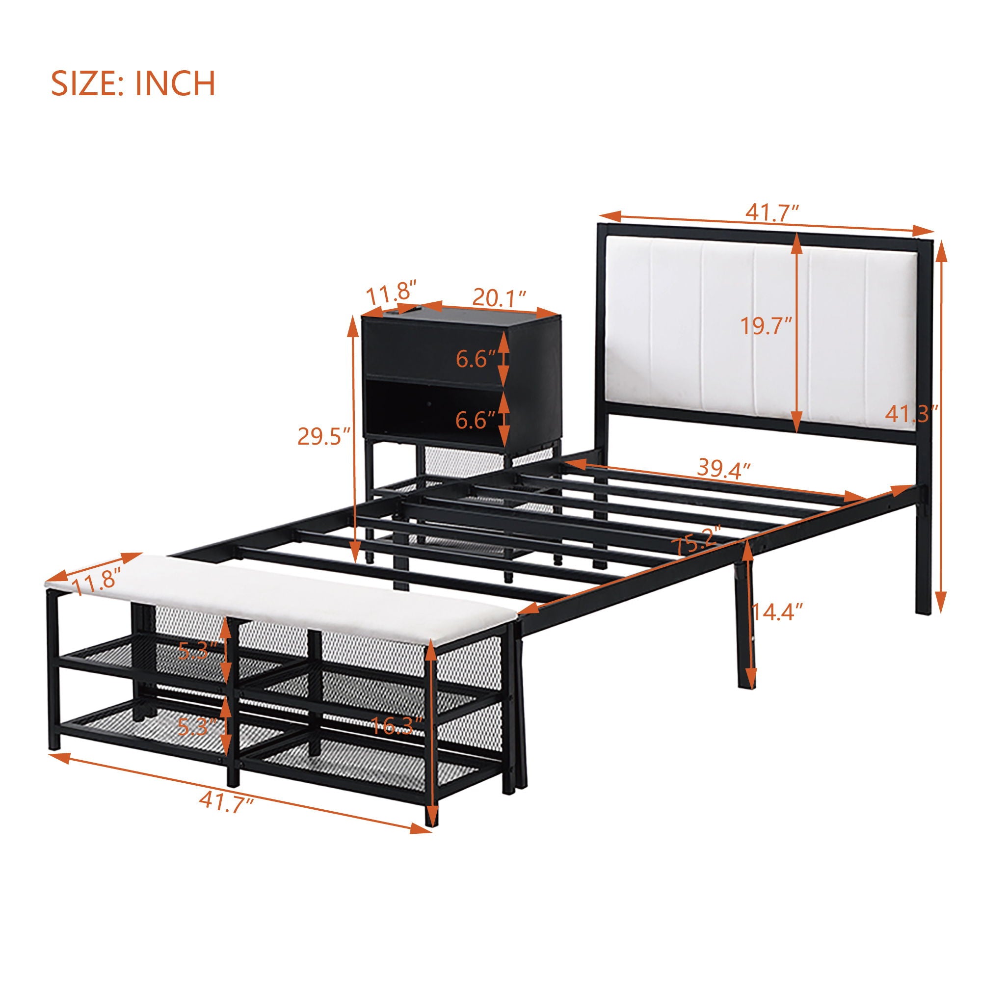 Platform Bed With 2 Tier Storage Shelves, Storage Cabinet