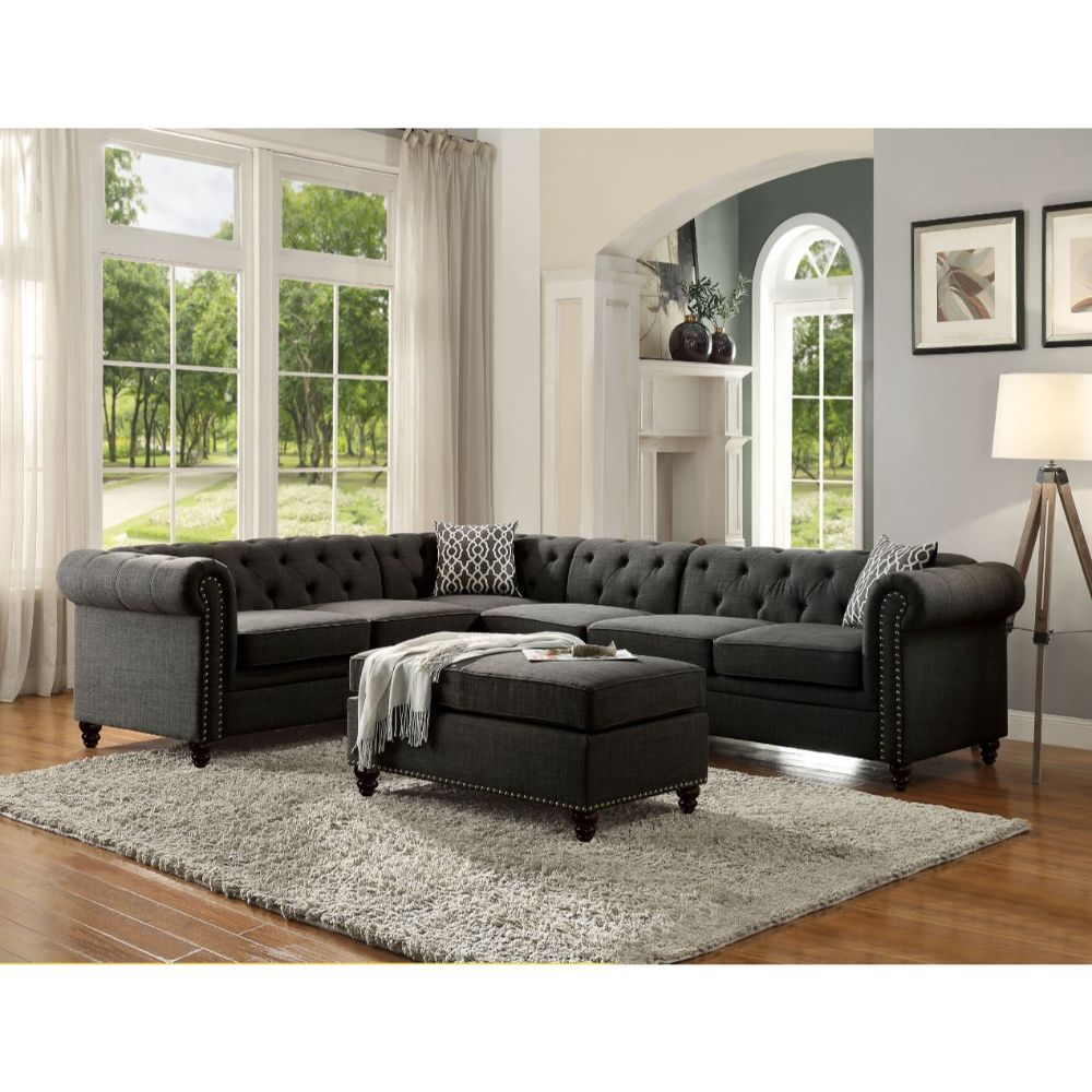 ACME Aurelia II - Ottoman - Charcoal Linen | Meri Furniture