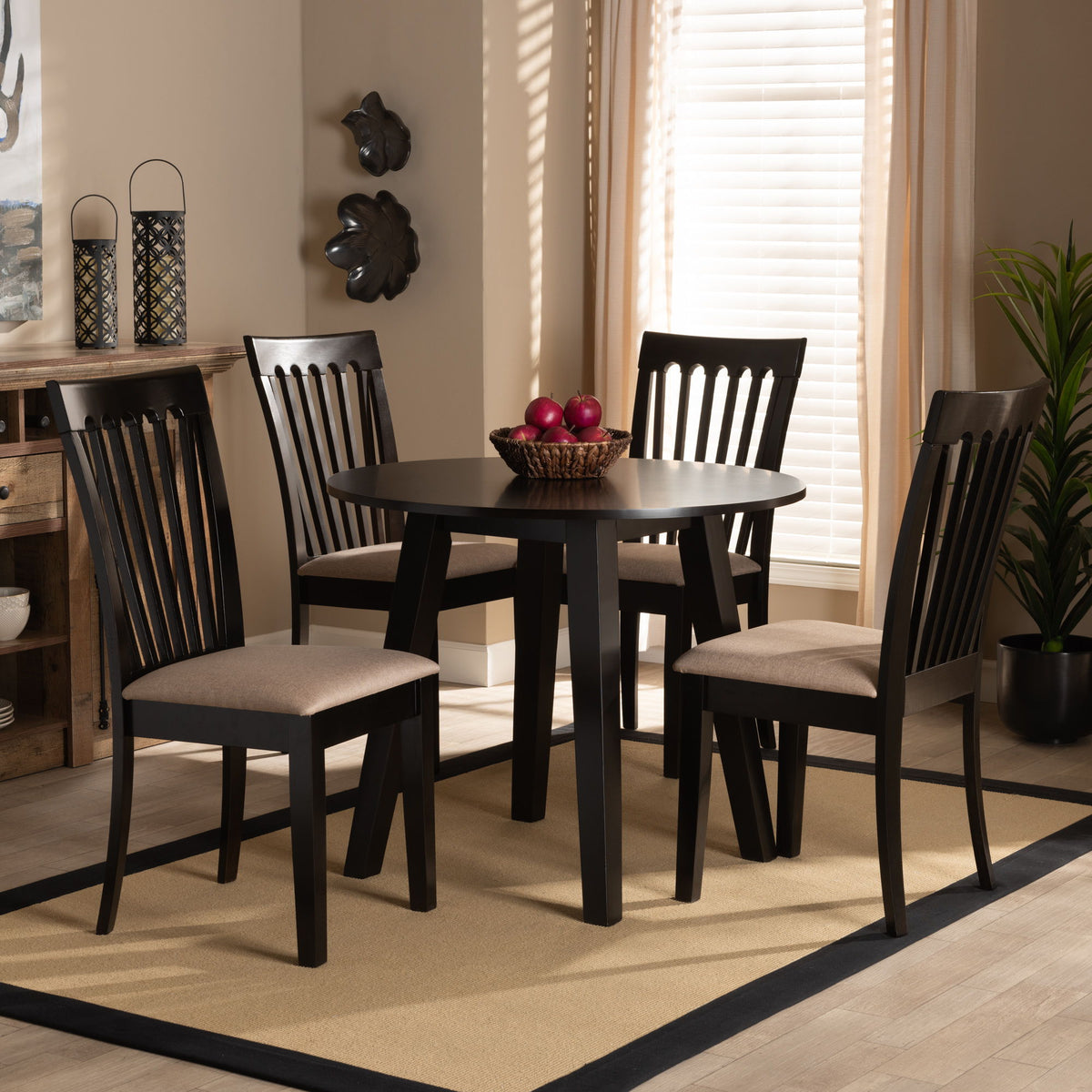 Maisie Modern and Contemporary Sand Fabric Upholstered and Dark Brown Finished Wood 5-Piece Dining Set
