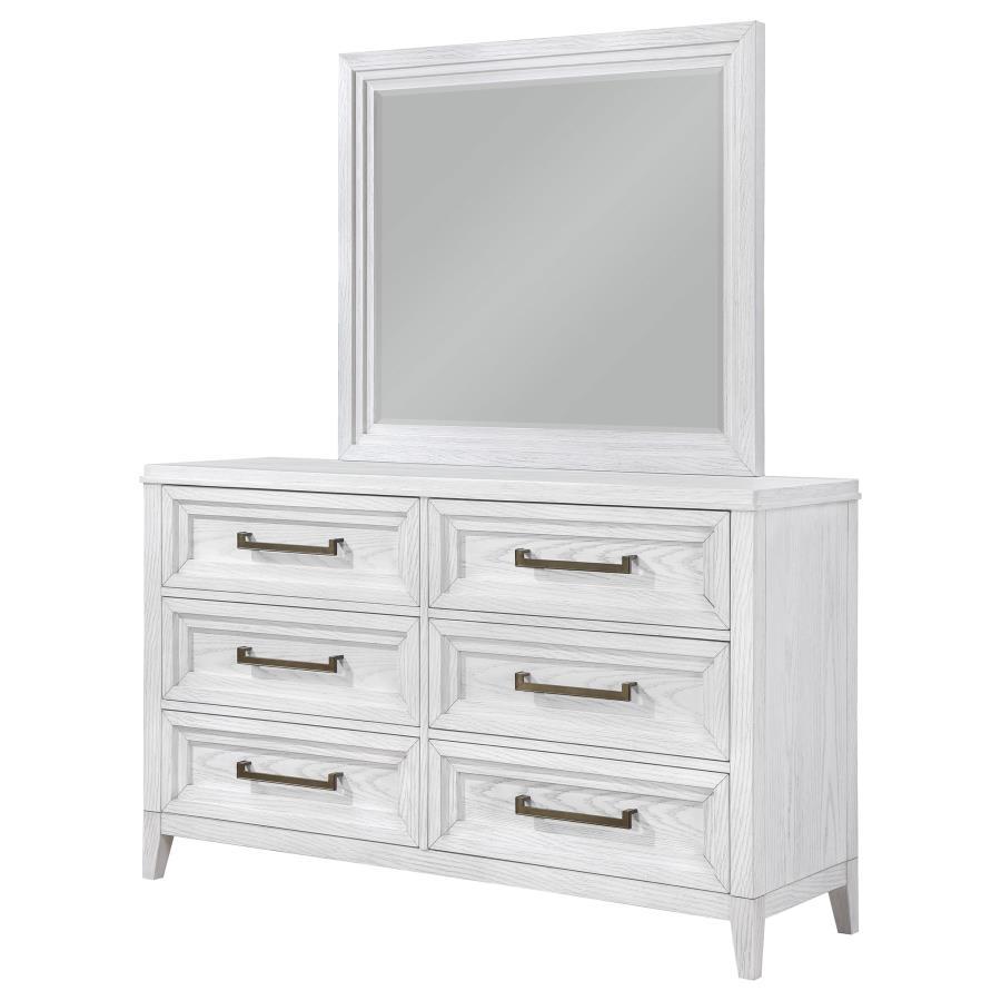 Coaster Fine Furniture Marielle - 6-Drawer Dresser With Mirror - Distressed White | Meri Furniture
