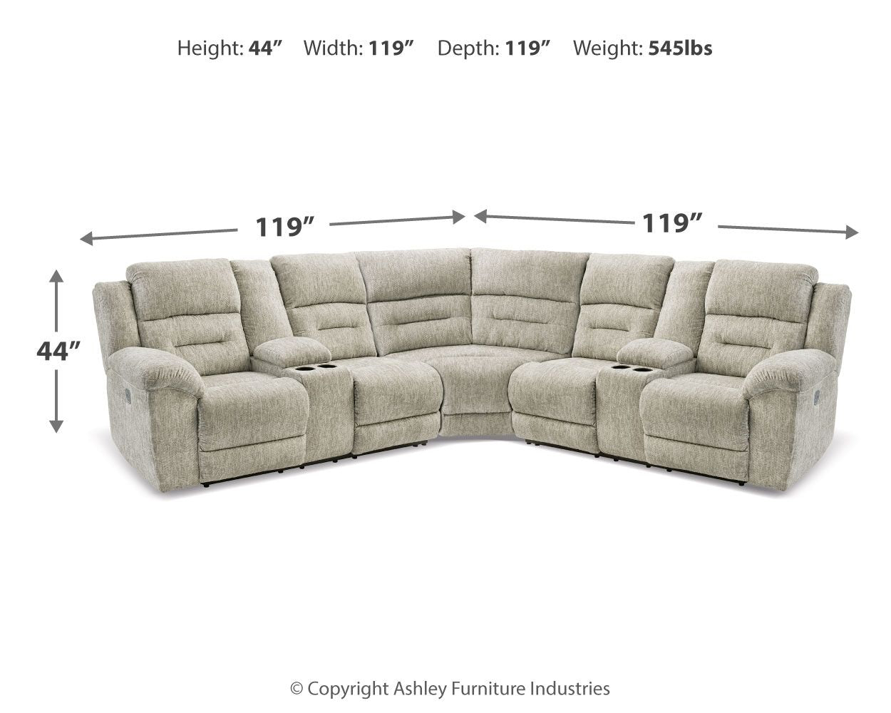 Signature Design by Ashley® Family Den - Pewter - 3-Piece Power Reclining Sectional With 2 Loveseats With Console | Meri Furniture