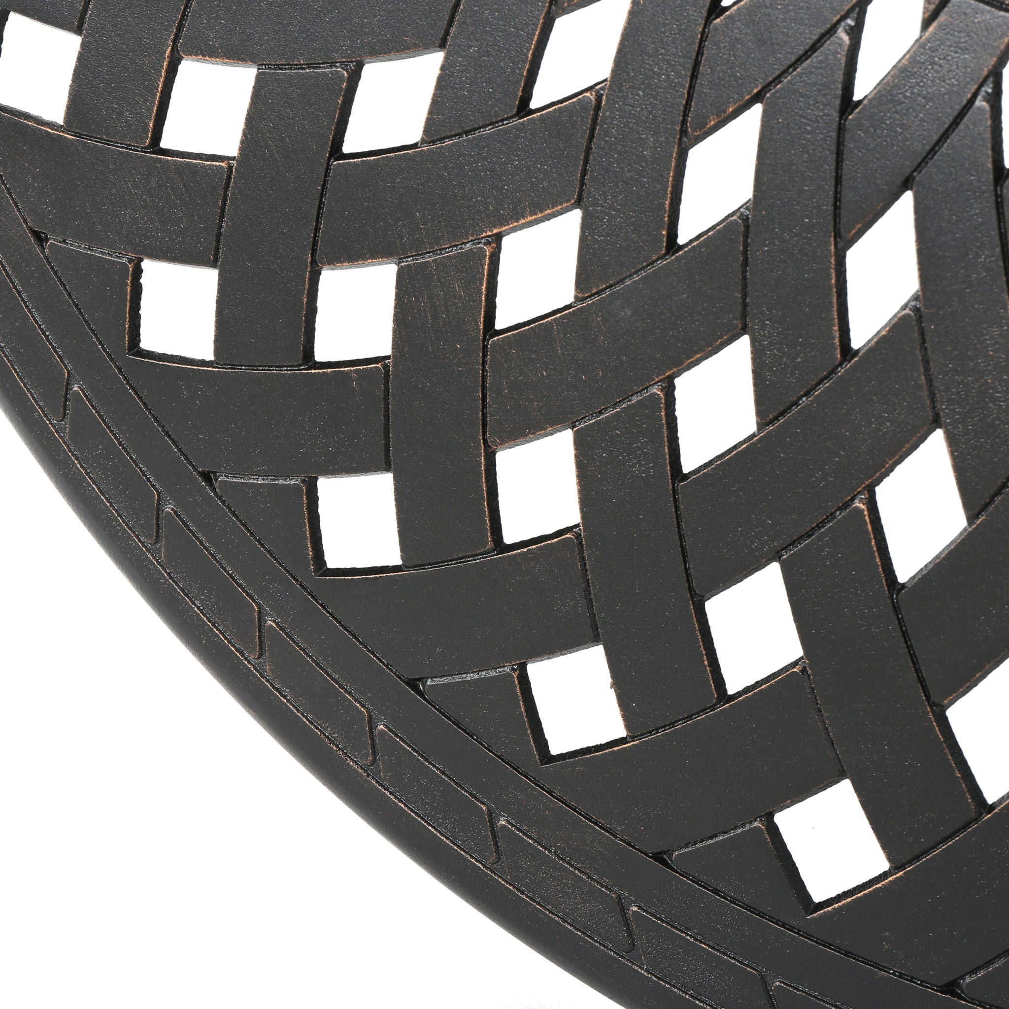 Elegant Cast Aluminum Round Bar Table With Romantic Filigree Design - Copper