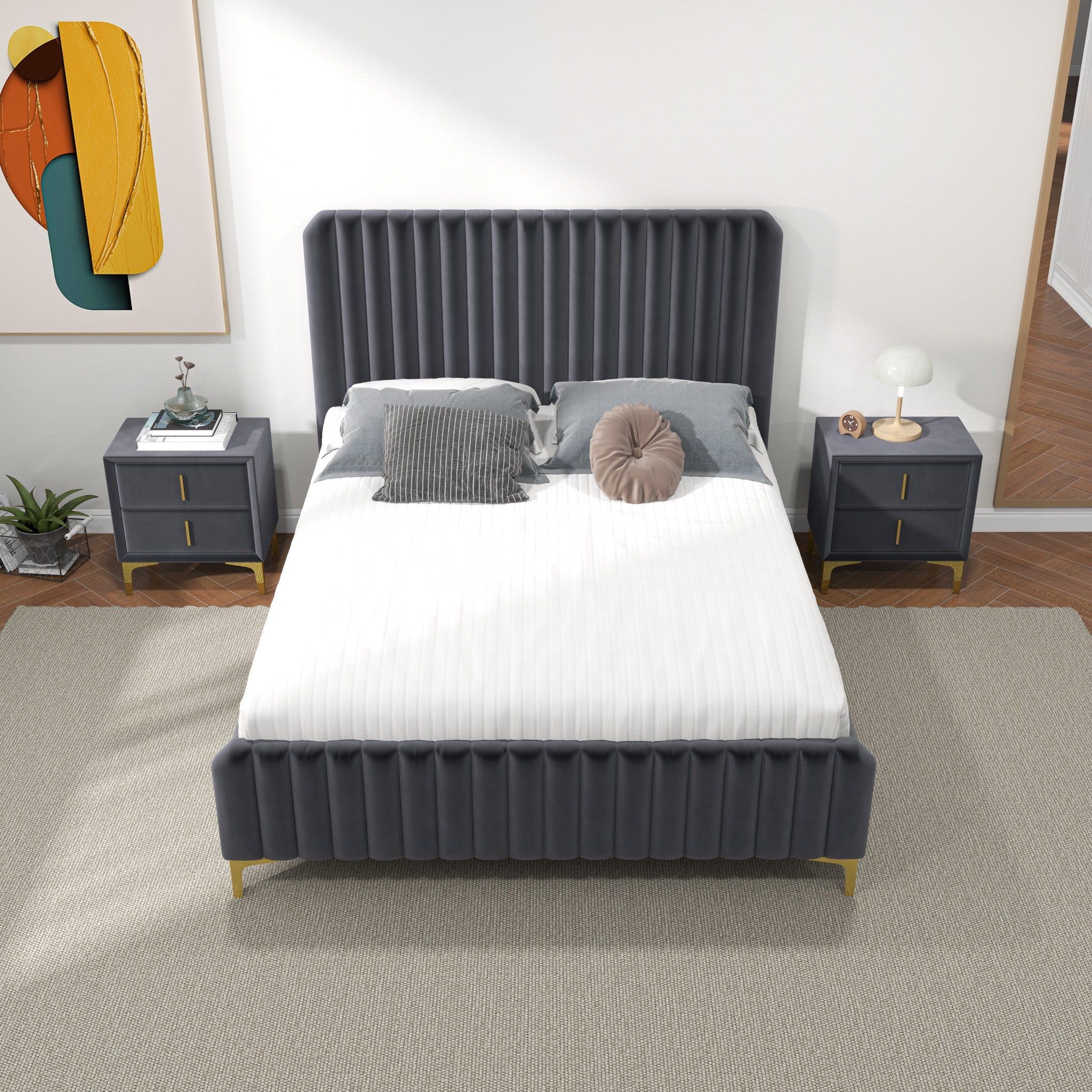 Bethany - Queen Upholstered Platform Bed - Gray