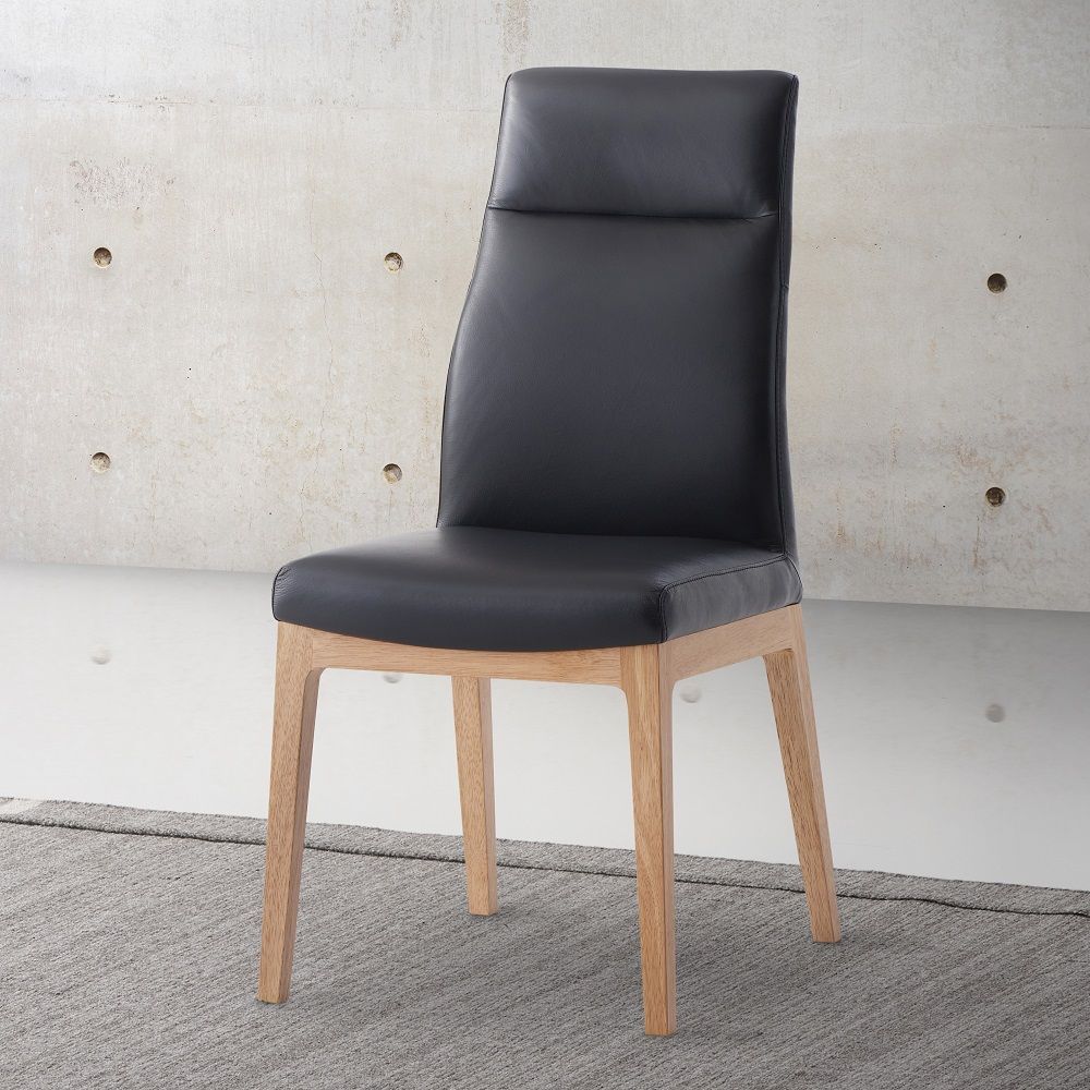 Raquan - Side Chair Set of 2) - Black Leather & Walnut