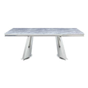 Destry - Dining Table With Engineering Stone Top & Pedestal Base - Engineering Stone Top & Mirrored Silver