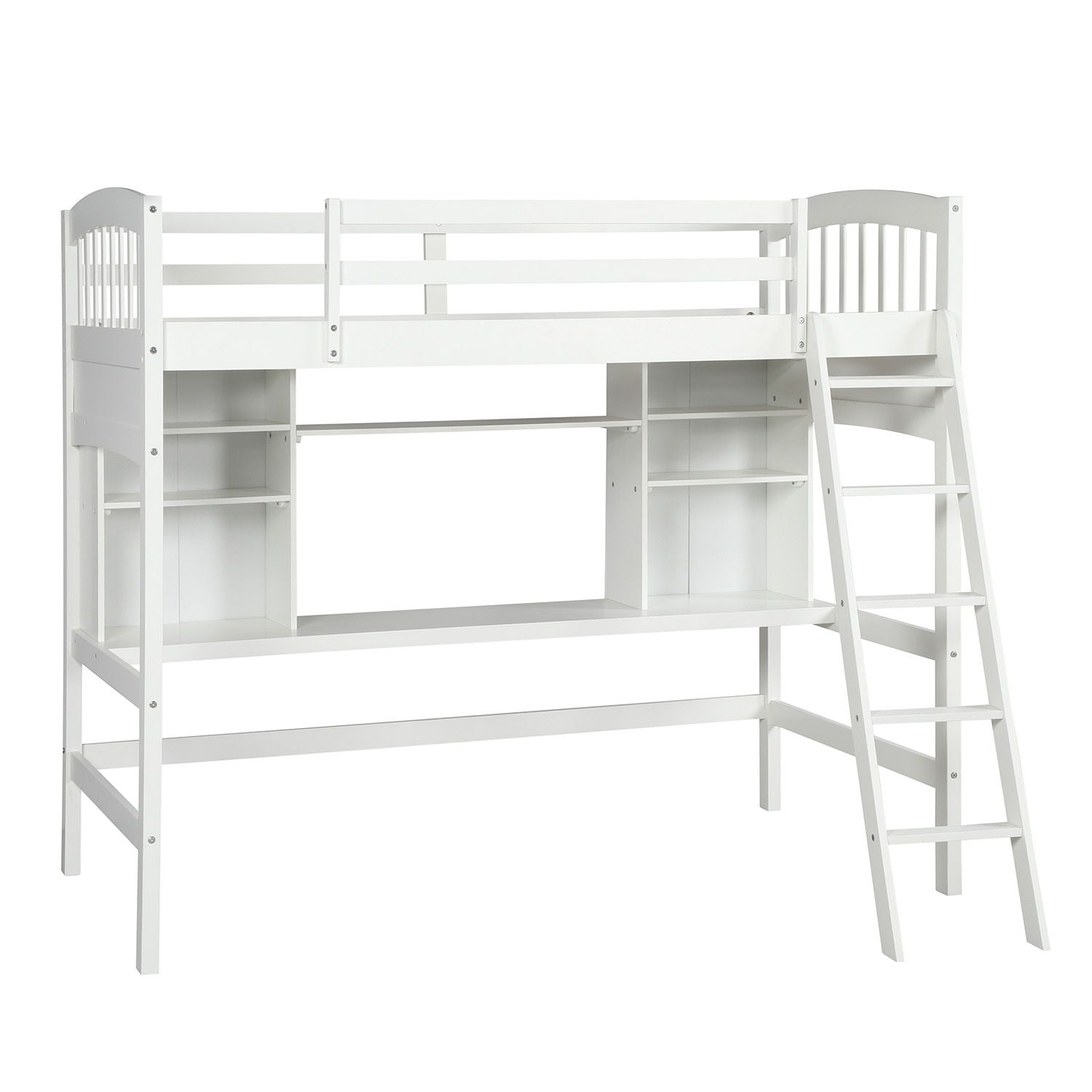 Loft Bed With Storage Shelves, Desk And Ladder