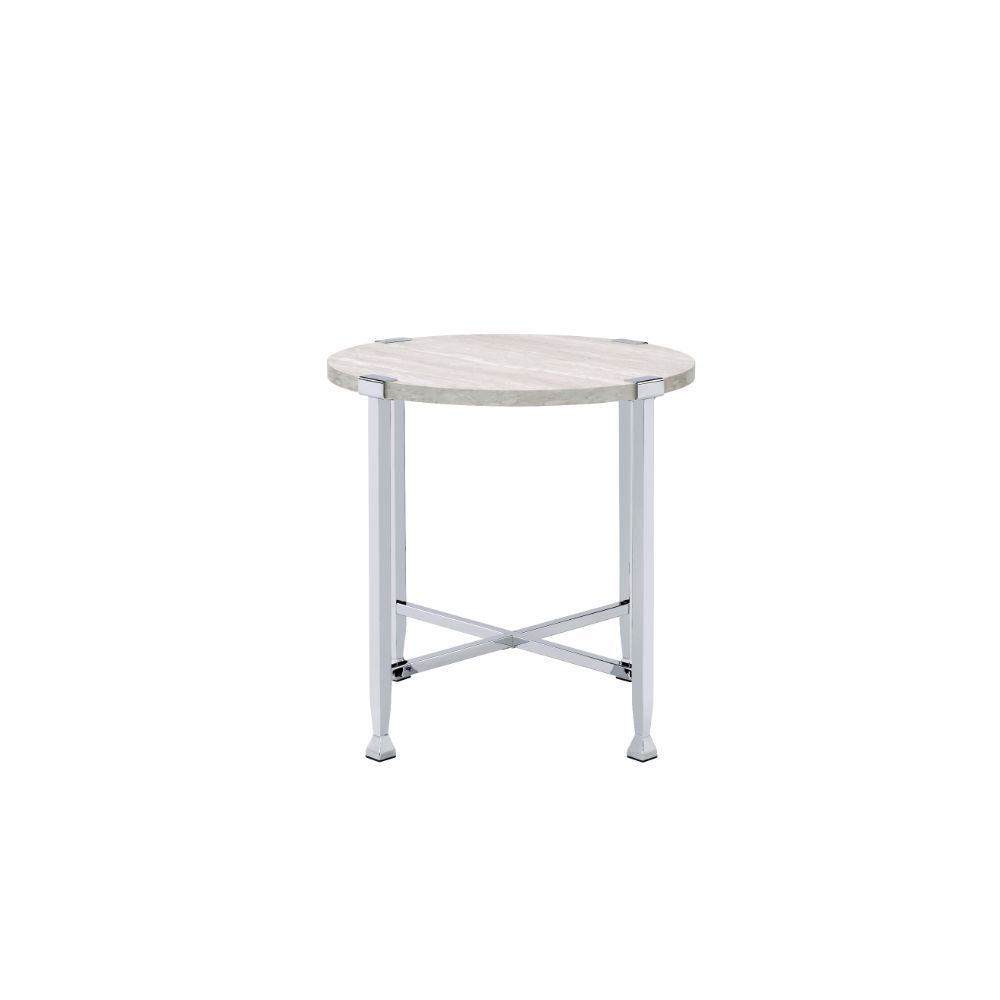 ACME Brecon - End Table - White Oak & Chrome | Meri Furniture