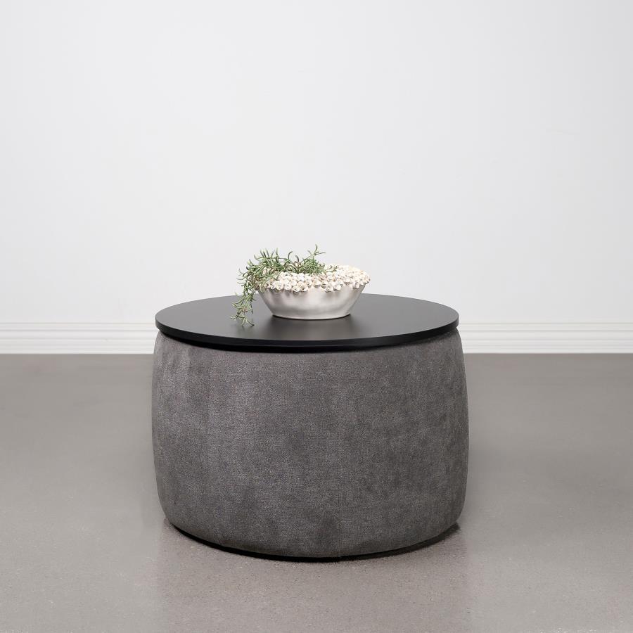 Coaster Fine Furniture Tesoro - Round Upholstered Lift Top Storage Ottoman - Gray | Meri Furniture