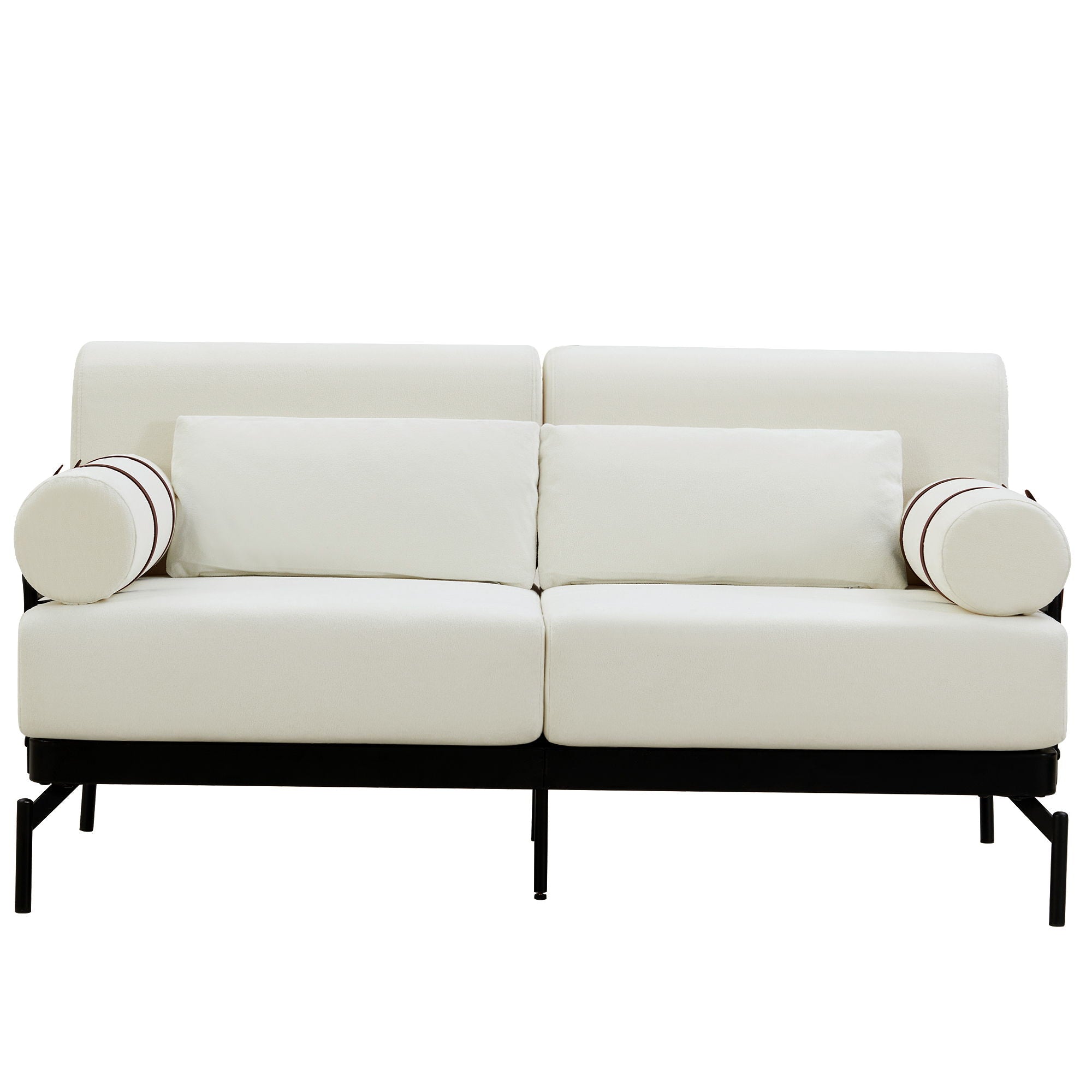Modern Loveseat Sofa 2 Seater With USB Ports, Cylindrical Armrests