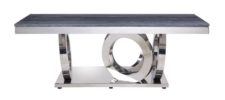 ACME Zasir - Coffee Table - Gray Printed Faux Marble & Mirrored Silver Finish | Meri Furniture