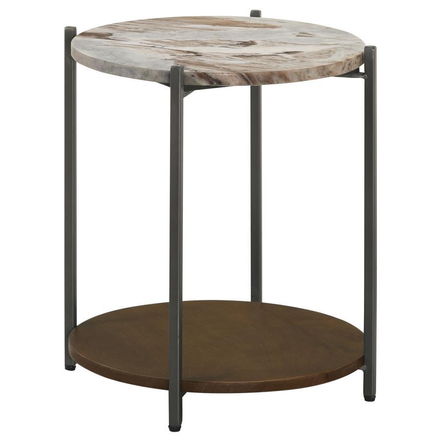 Coaster Fine Furniture Noemie - Round Marble Top Accent Side Table - White And Gunmetal | Meri Furniture