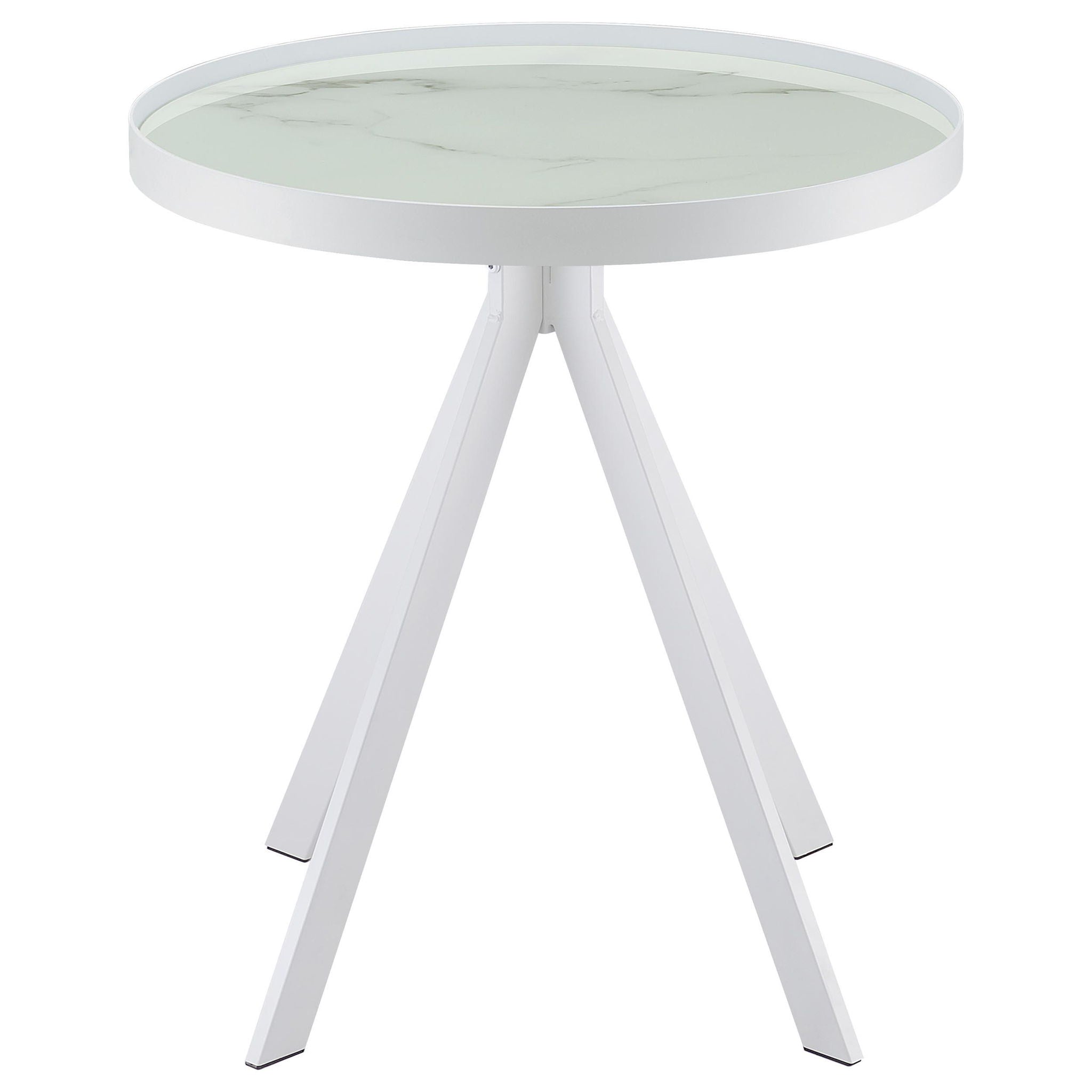 Briggs Round Marble Printed Glass Top End Side Table White