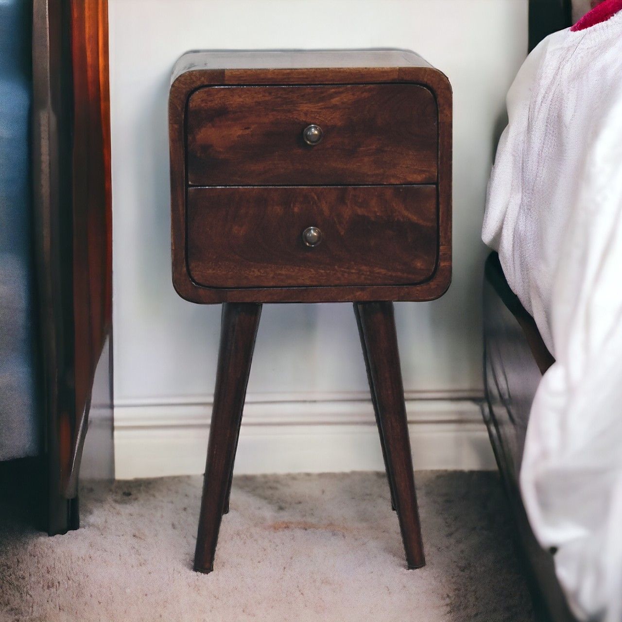 Mini Curved Nightstand - Walnut